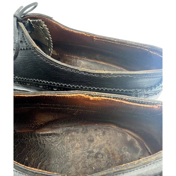 Vintage Brooks Brothers Wingtip Brogues Black Leather Dress Shoes England 7-7.5